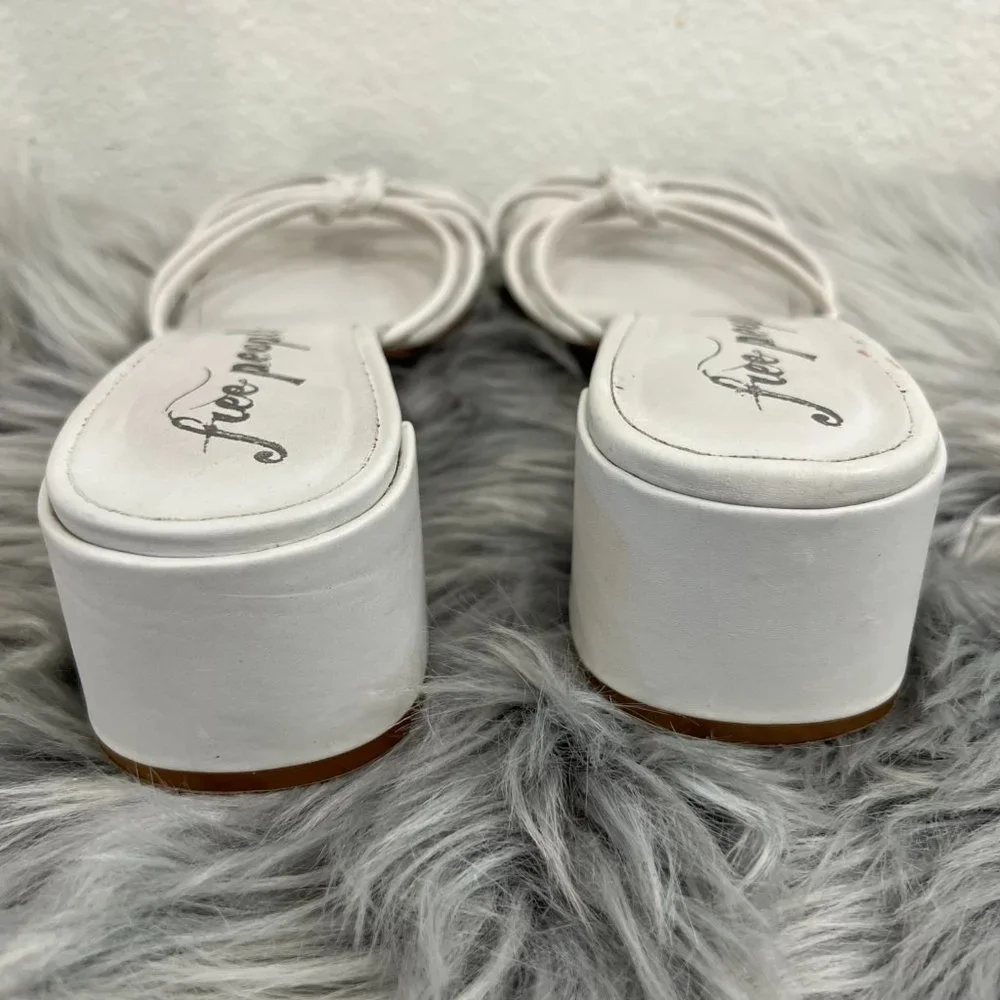 Free People‎ Petra Leather Knot Block Heel Slide Gray-White Sandals Size 9-9.5